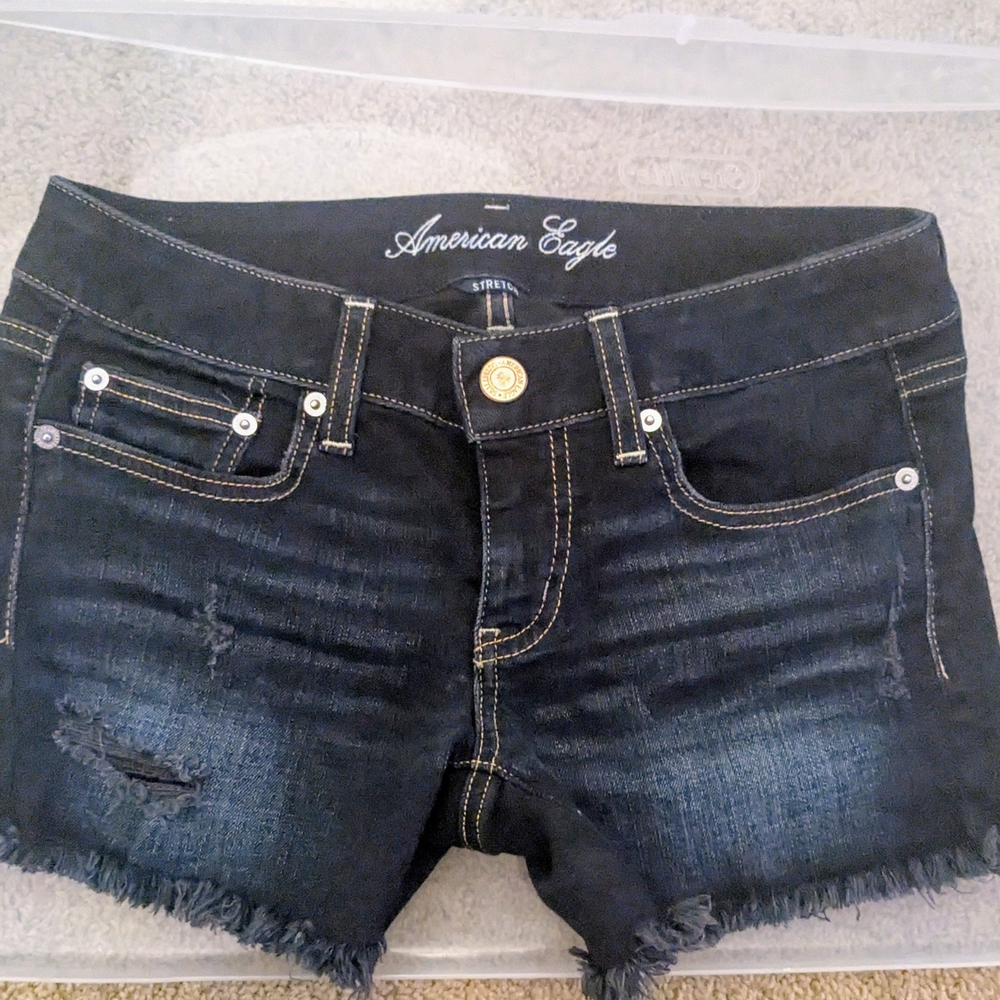 American Eagle Outfitters Blue Jean Shorts Distressed Hem